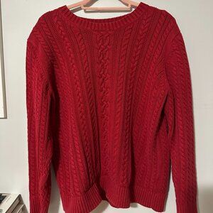 Red cableknit sweater